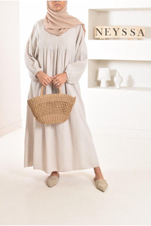 Longue Tunique femme évasée style modest fashion col V.