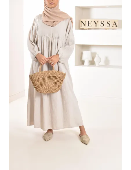 Longue Tunique femme évasée style modest fashion col V.