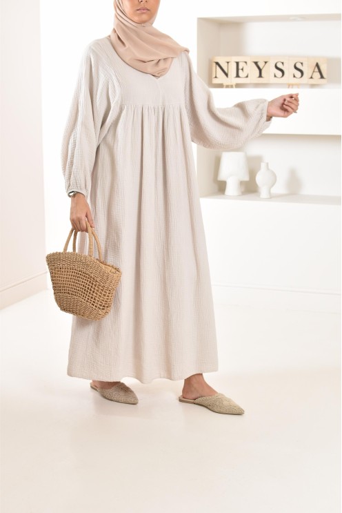 Longue Tunique femme évasée style modest fashion col V.