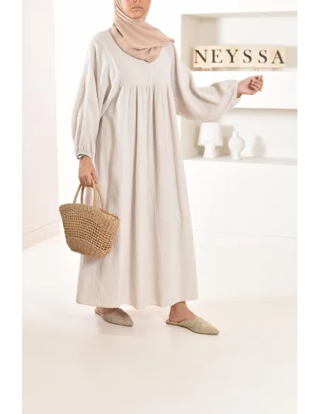 Longue Tunique femme évasée style modest fashion col V.