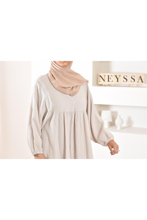 Longue Tunique femme évasée style modest fashion col V.