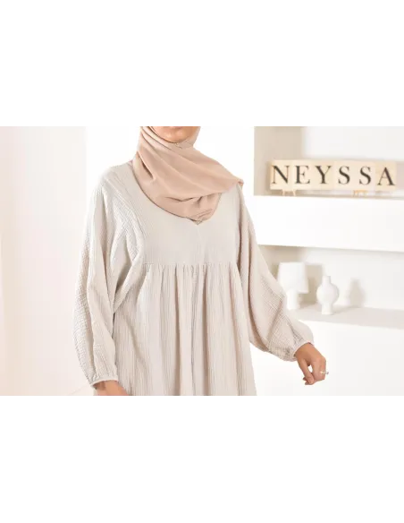 Longue Tunique femme évasée style modest fashion col V.