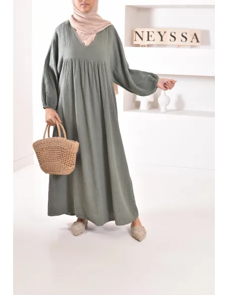 Longue Tunique femme évasée style modest fashion col V.