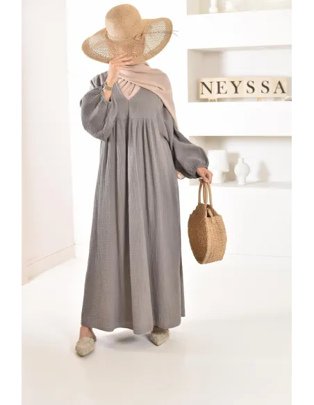 Longue Tunique femme évasée style modest fashion col V.