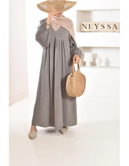 Longue Tunique femme évasée style modest fashion col V.