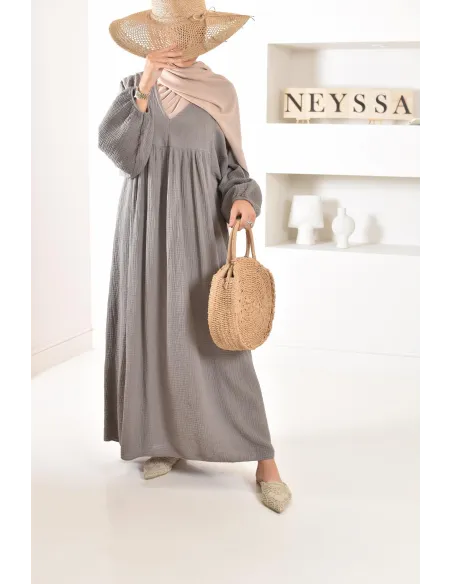 Longue Tunique femme évasée style modest fashion col V.