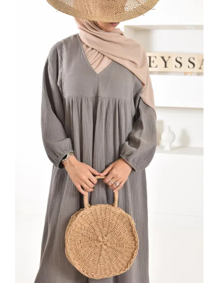 Longue Tunique femme évasée style modest fashion col V.