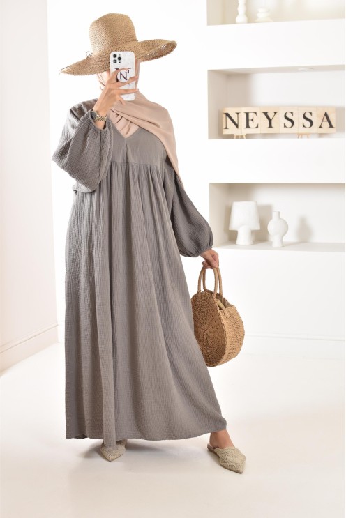 Longue Tunique femme évasée style modest fashion col V.