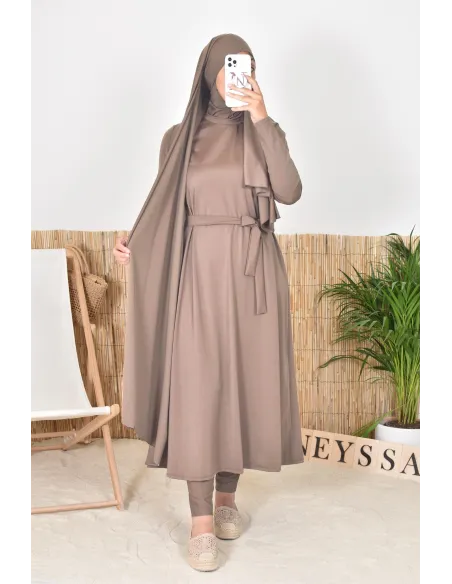 Burkini with long hijab, including pants and tunic, opaque and resistant 