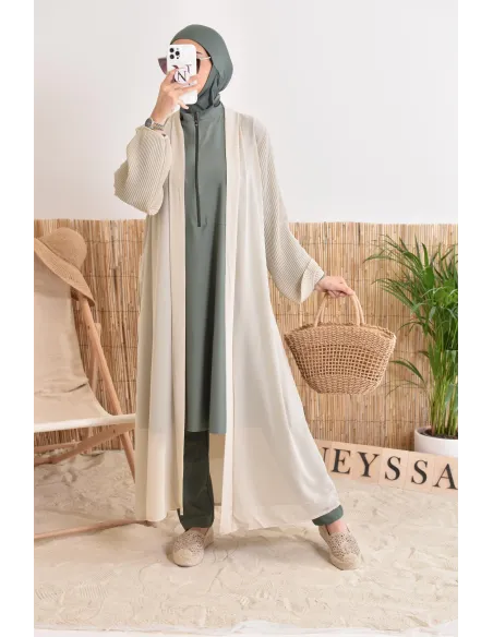 Kimono long léger mastour d'été pour femme voilée manches plissées