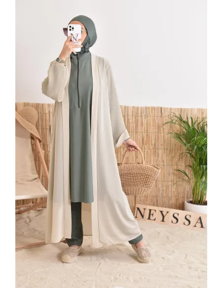 Kimono long léger mastour d'été pour femme voilée manches plissées
