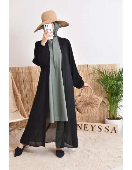 Kimono long léger mastour d'été pour femme voilée manches plissées