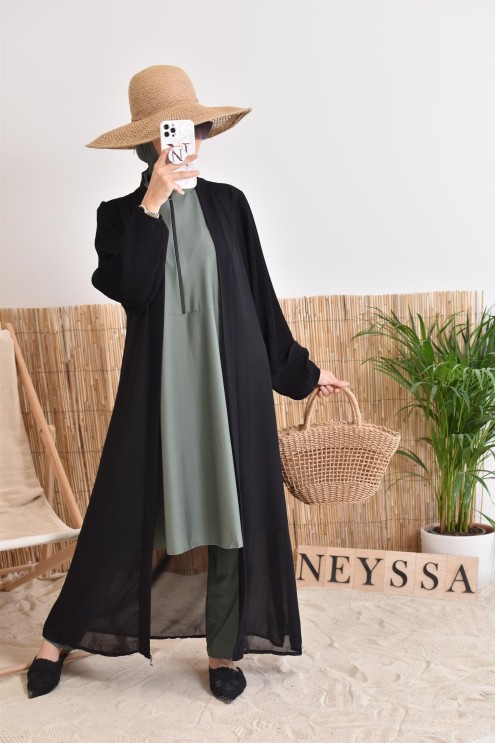 Kimono long léger mastour d'été pour femme voilée manches plissées