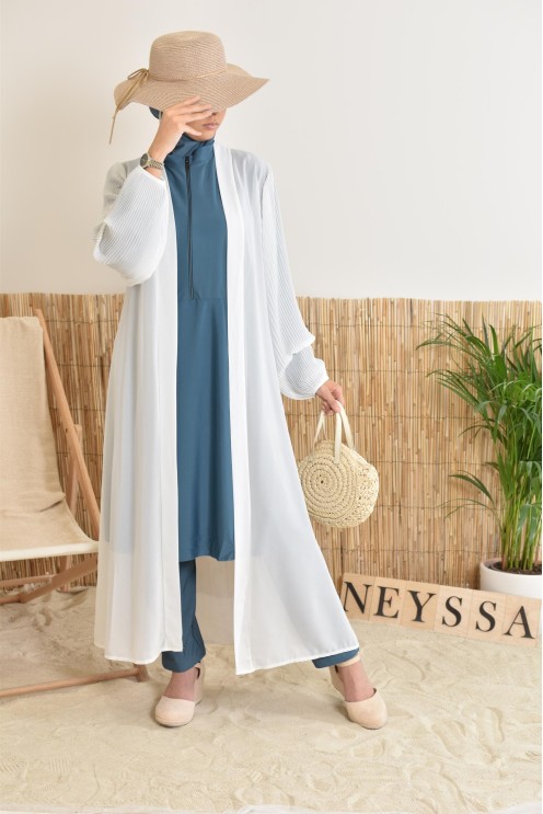 Kimono long léger mastour d'été pour femme voilée manches plissées