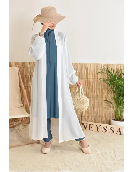 Kimono long léger mastour d'été pour femme voilée manches plissées