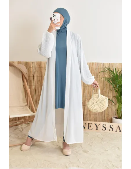 Kimono long léger mastour d'été pour femme voilée manches plissées