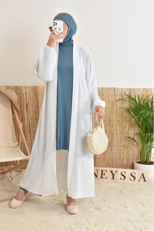 Kimono long léger mastour d'été pour femme voilée manches plissées