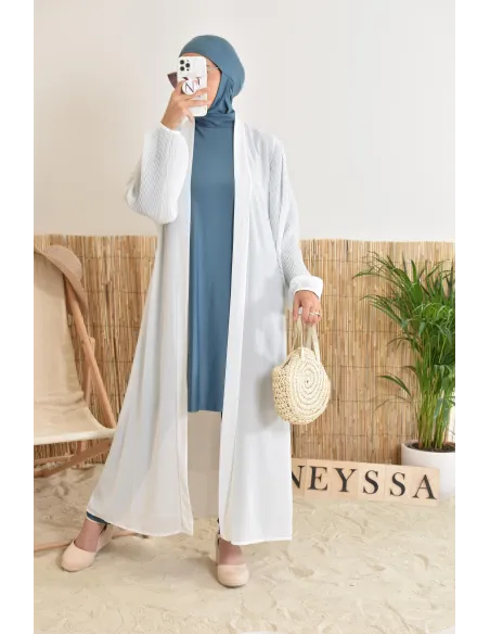 Kimono long léger mastour d'été pour femme voilée manches plissées