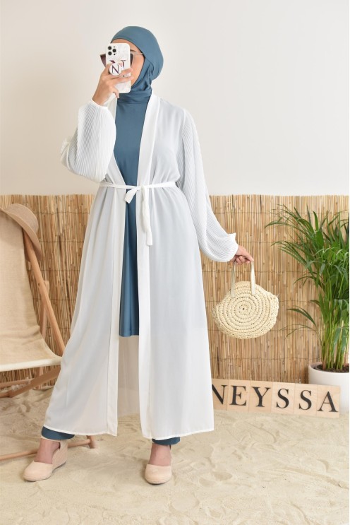 Kimono long léger mastour d'été pour femme voilée manches plissées