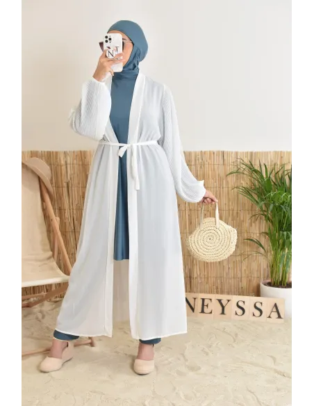 Kimono long léger mastour d'été pour femme voilée manches plissées
