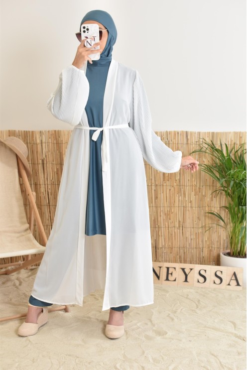 Kimono long léger mastour d'été pour femme voilée manches plissées