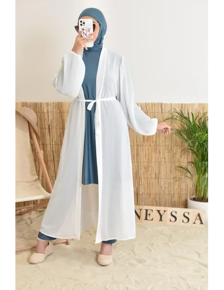 Kimono long léger mastour d'été pour femme voilée manches plissées