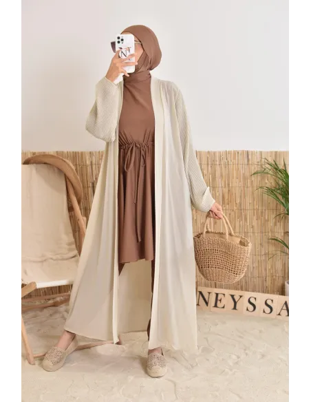 Burkini large mastour marron coupe évasée avec cagoule intégrée femme voilée musulmane