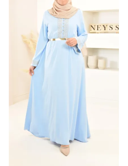 Robe longue détails brodées cintré robe ample femme musulmane