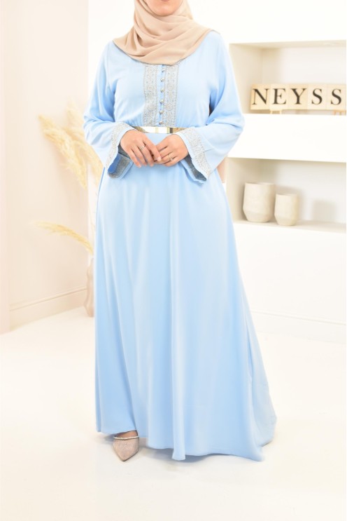 Robe longue détails brodées cintré robe ample femme musulmane