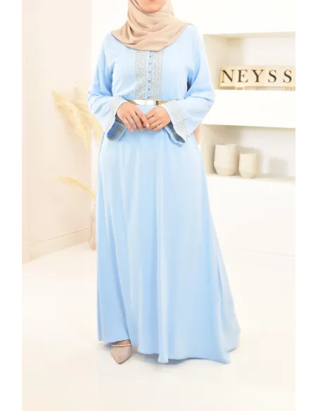 Robe longue détails brodées cintré robe ample femme musulmane