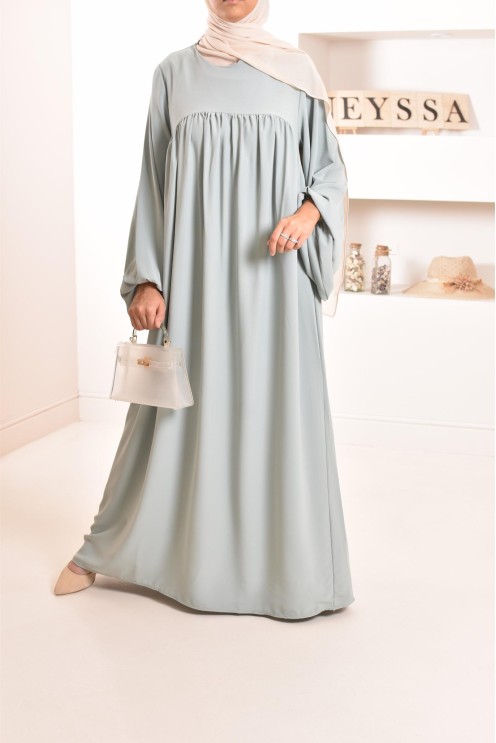 Abaya manches bouffantes femme, robe mastoura longue et fluide