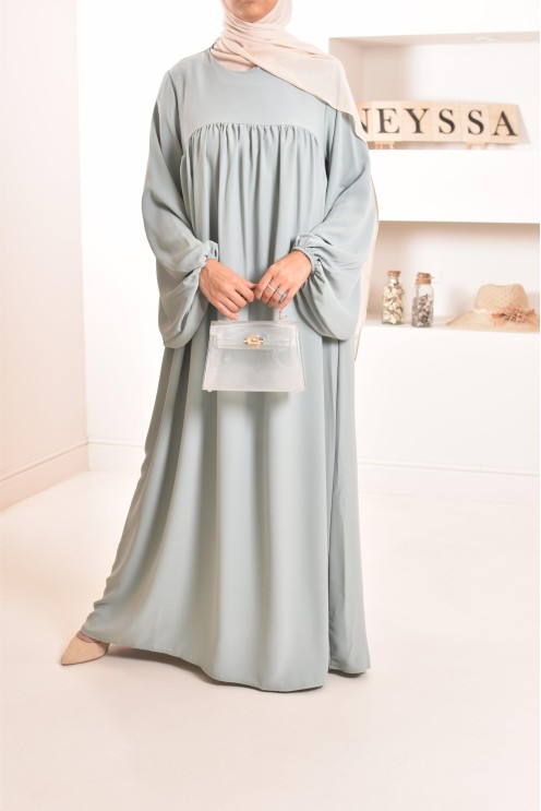 Abaya manches bouffantes femme, robe mastoura longue et fluide