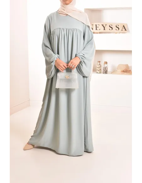 Abaya manches bouffantes femme, robe mastoura longue et fluide