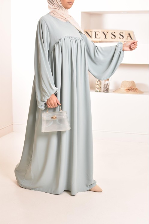 Abaya manches bouffantes femme, robe mastoura longue et fluide