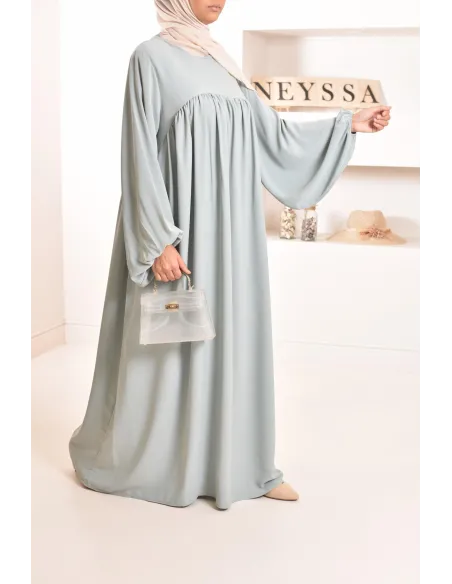 Abaya manches bouffantes femme, robe mastoura longue et fluide