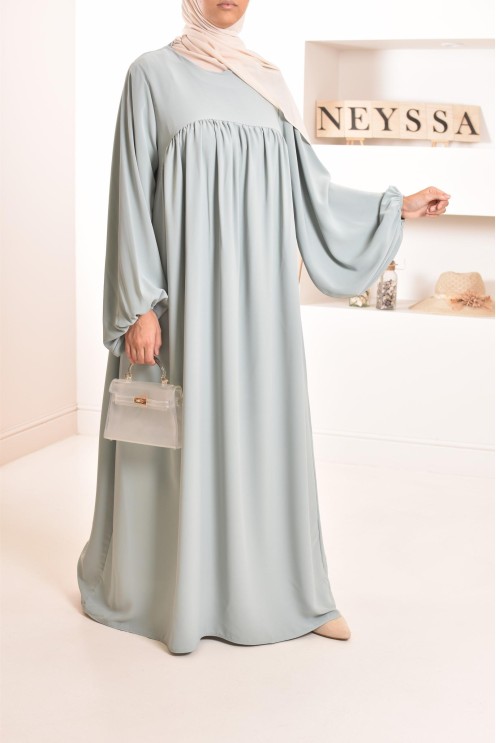 Abaya manches bouffantes femme, robe mastoura longue et fluide