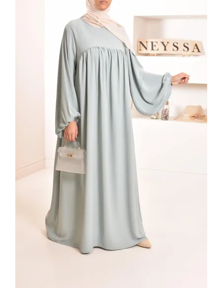 Abaya manches bouffantes femme, robe mastoura longue et fluide