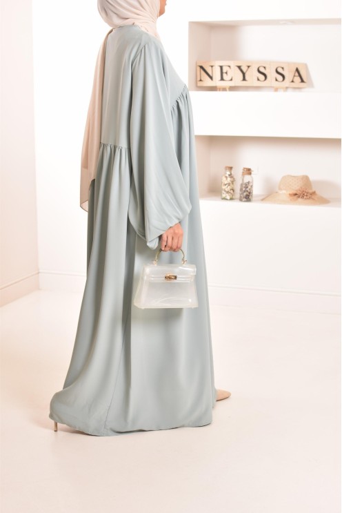 Abaya manches bouffantes femme, robe mastoura longue et fluide