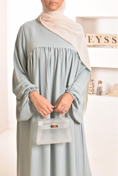 Abaya manches bouffantes femme, robe mastoura longue et fluide