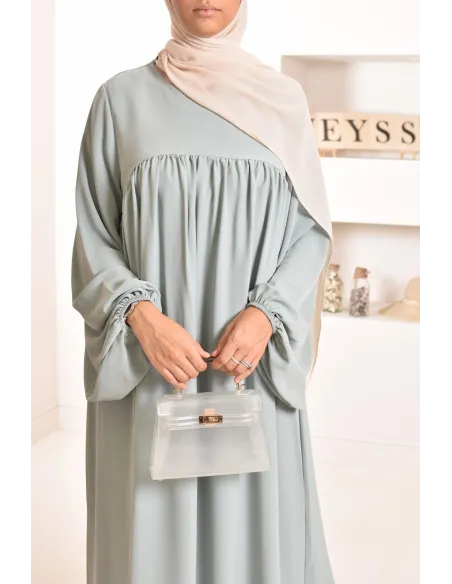 Abaya manches bouffantes femme, robe mastoura longue et fluide
