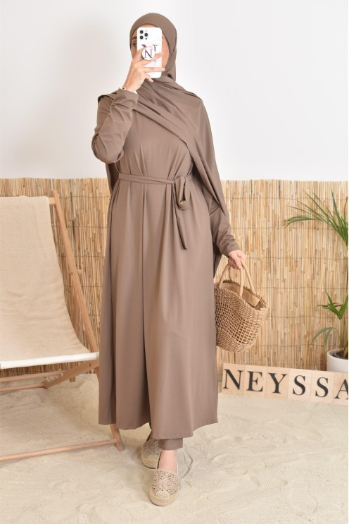 Burkini with long hijab, including pants and tunic, opaque and resistant 