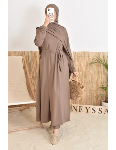 Burkini with long hijab, including pants and tunic, opaque and resistant 