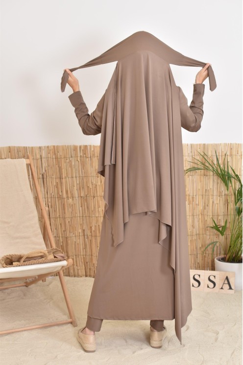 Burkini with long hijab, including pants and tunic, opaque and resistant 