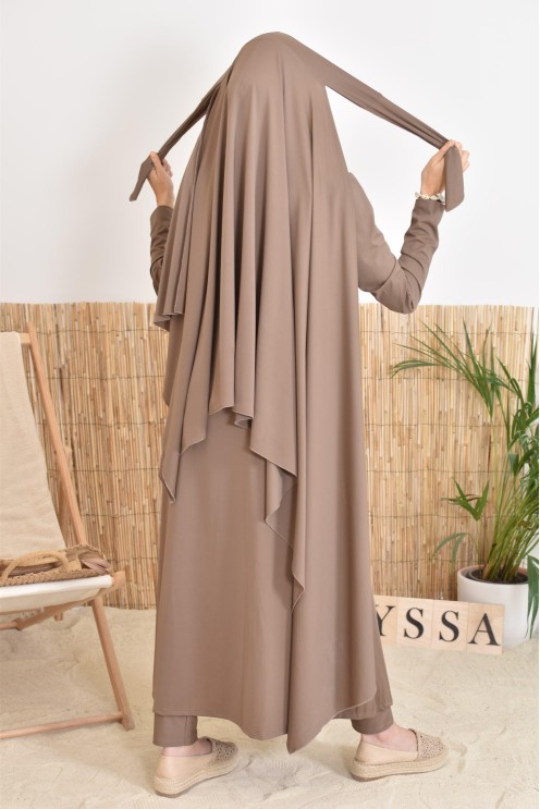 Burkini with long hijab, including pants and tunic, opaque and resistant 