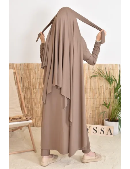 Burkini with long hijab, including pants and tunic, opaque and resistant 