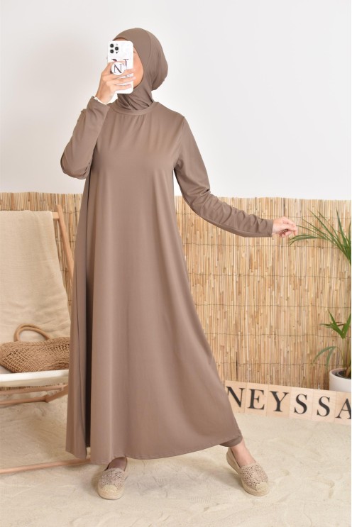 Burkini with long hijab, including pants and tunic, opaque and resistant 