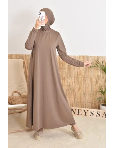 Burkini with long hijab, including pants and tunic, opaque and resistant 