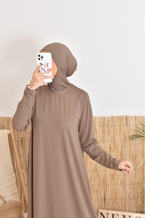 Burkini with long hijab, including pants and tunic, opaque and resistant 