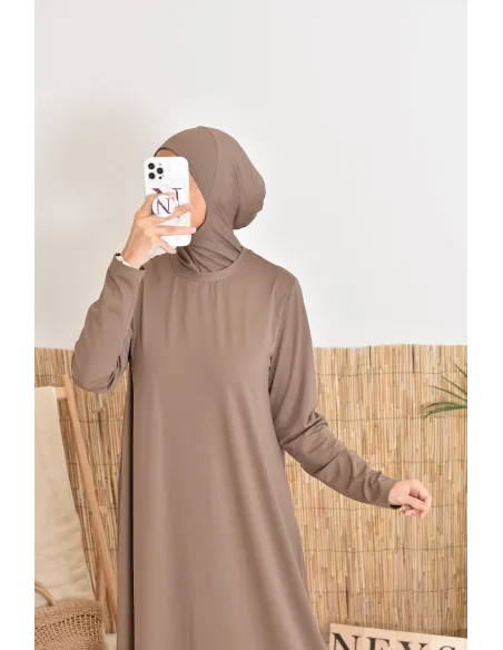 Burkini with long hijab, including pants and tunic, opaque and resistant 