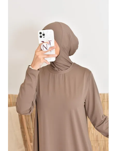 Burkini with long hijab, including pants and tunic, opaque and resistant 
